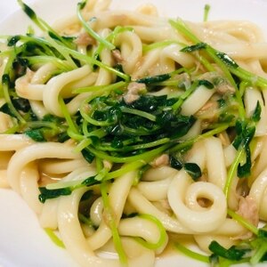 豆苗とツナのバタポンうどん